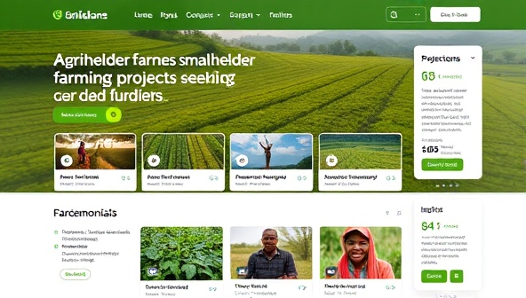 A digital platform interface showcasing a variety of smallholder farming projects seeking funding, accompanied by progress updates, impact metrics, and farmer testimonials, creating a transparent and engaging space for agricultural finance and investment.