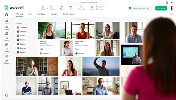 An online platform interface showcasing a variety of wellness resources and virtual classes, with remote workers participating in yoga sessions and mental health workshops, illustrating the diverse offerings and benefits of WorkWell Connect for remote work wellness.