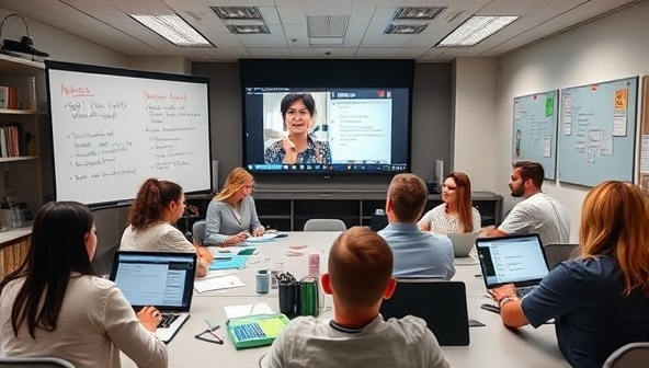 An online classroom setting with a diverse group of participants engaged in a dynamic writing workshop, with digital whiteboards, interactive tools, and a virtual instructor facilitating creative discussions, highlighting collaboration and learning.
