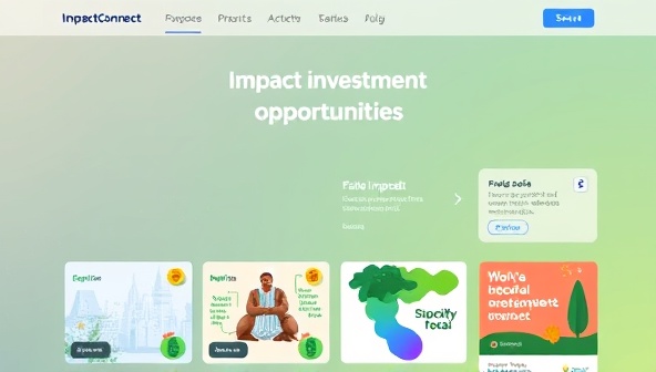 A vibrant platform interface showcasing diverse impact investment opportunities, with visual representations of positive social and environmental outcomes, inspiring users to support impactful projects and initiatives through ImpactConnect.