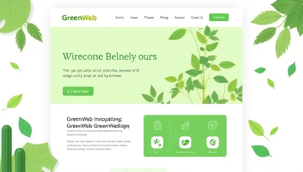 An illustration of a website layout with green design elements, leaf motifs, and eco-friendly icons, symbolizing the sustainable and environmentally conscious approach of GreenWeb Innovations in web design solutions.