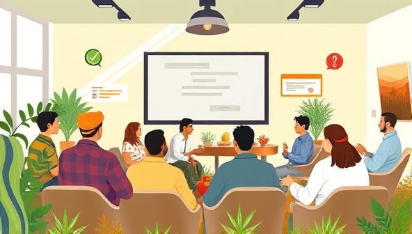 An illustration of a virtual meeting room where a diverse group of farmers and agricultural experts are engaged in a lively discussion, sharing knowledge and insights, symbolizing the collaborative and supportive nature of the platform.