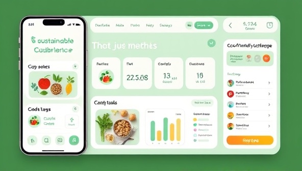 A dynamic app interface featuring a sustainable cooking challenge dashboard with eco-friendly ingredients, cooking tasks, and progress trackers, illustrating a fun and interactive way to promote environmentally conscious culinary practices.