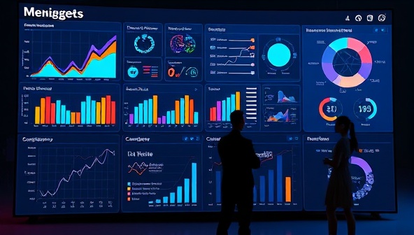 A futuristic data visualization dashboard displaying dynamic market trends, consumer personas, and competitor analysis, an AI assistant generating strategic recommendations, and a team of business professionals making informed decisions based on real-time insights, symbolizing innovation and efficiency.