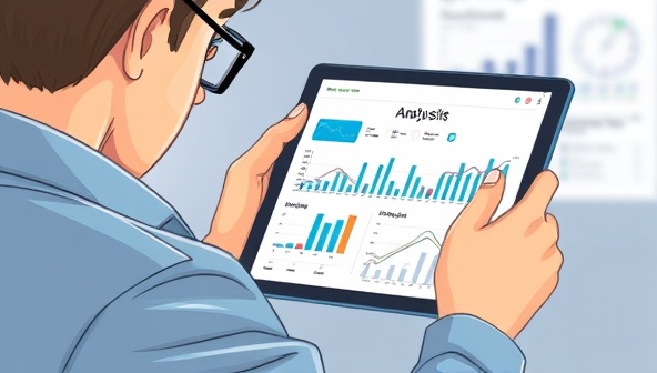 An illustrative depiction of a business owner reviewing a detailed financial analysis report on a tablet, with charts, graphs, and key metrics displayed, conveying the importance of data-driven decision-making and strategic insights.