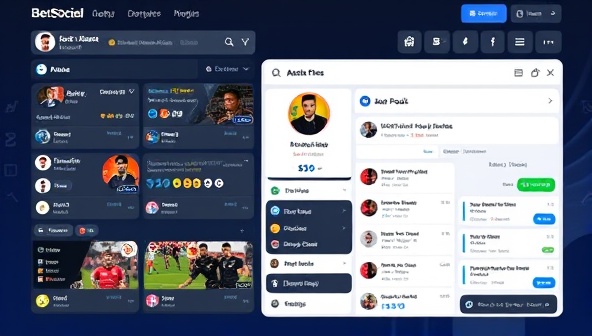 An interactive and vibrant social platform interface showcasing user profiles, betting pools, live updates, and a chat feature for real-time interactions, fostering a sense of community and camaraderie within the BetSocial Exchange platform.