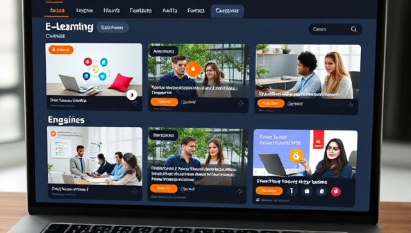 An e-learning platform interface featuring engaging course modules, interactive quizzes, and multimedia content, highlighting the dynamic and interactive nature of the e-learning curriculum developed by the service.