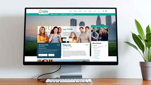 An image of a desktop computer displaying a community hub website with sections for local events, volunteer opportunities, and a discussion forum, portraying the interactive and informative nature of Community Connect Hub.
