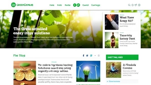 An inspiring blog layout of GreenGenie Hub featuring a mix of informative articles, product reviews, and eco-friendly lifestyle content, with vibrant green accents, nature-inspired imagery, and interactive affiliate links, inviting readers to explore and support sustainable energy solutions through engaging storytelling and actionable tips.