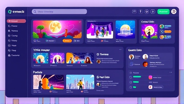 A dynamic event planning dashboard illustration with avatars exploring event themes, selecting virtual venues, managing guest lists, and coordinating event logistics, showcasing the versatility and creativity of event planning possibilities at EventSphere Connect.