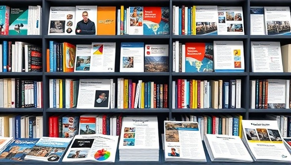 A digital library filled with colorful social media graphics, engaging captions, and content calendars neatly organized for different industries, symbolizing a comprehensive and convenient social media content subscription service.