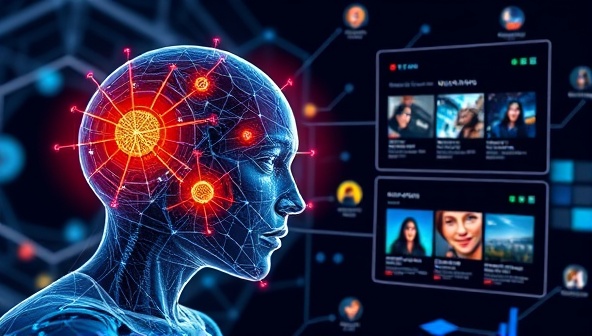 An AI algorithm analyzing user data and customizing website content in real-time, with visuals representing personalized recommendations and layouts tailored to individual preferences, illustrating the concept of AI-powered website personalization.