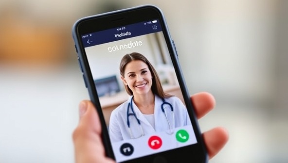 A mobile device displaying the MediMobile Connect app interface, with a patient connecting with a healthcare provider for a virtual consultation, showcasing the convenience and accessibility of mobile telemedicine services for on-the-go healthcare needs.