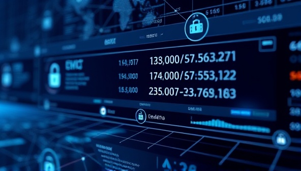 A sleek and futuristic interface displaying financial transactions on a blockchain network, with secure encryption symbols and real-time data updates, illustrating transparency and cutting-edge technology.