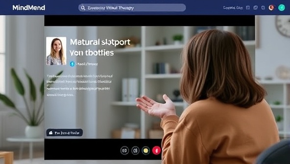 An emotional support session conducted on the MindMend Virtual Therapy platform, featuring a therapist providing counseling and guidance to a client through a video call, creating a safe and supportive virtual environment for mental health care and emotional well-being, reflecting the online therapy services offered by the platform.