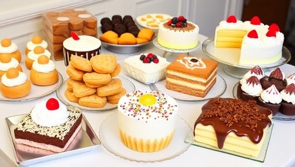 A delightful spread of allergy-friendly baked goods, beautifully decorated and arranged on a table, showcasing the variety and quality of treats available from Allergy-Free Delights, appealing to customers with dietary restrictions.