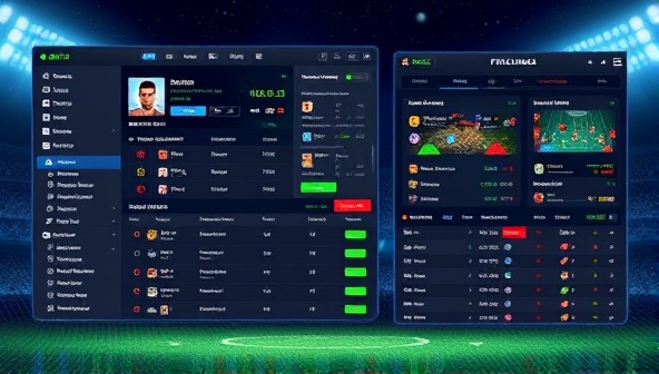 An engaging digital illustration showcasing a dynamic fantasy sports league interface with player statistics, team lineups, and live match updates, combined with a betting exchange platform displaying real-time odds and betting options, capturing the integration of fantasy sports and sports betting in a seamless online experience.