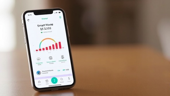 A smartphone showcasing the EcoSync Energy app interface displaying real-time energy consumption data, smart home device connectivity, and personalized energy-saving recommendations, illustrating convenience and efficiency in home energy management.