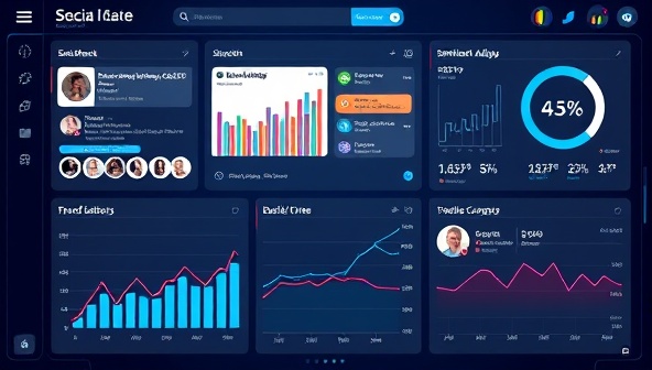 An illustration of a digital dashboard displaying real-time social media data streams, sentiment analysis charts, and trend forecasting graphs, demonstrating the power of AI-driven insights and trend analysis in marketing decision-making.
