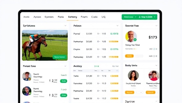 A digital platform interface displaying horse racing events, betting odds, and syndicate member profiles, creating a collaborative and engaging environment for horse racing enthusiasts to participate in strategic betting through Stable Syndicate's online platform.