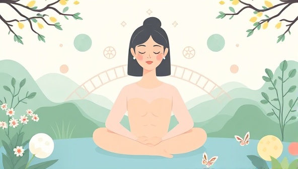 An AI mental wellness coach providing virtual support and guidance to users, surrounded by calming nature scenes and mindfulness resources, creating a serene and empathetic mental wellness environment.