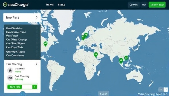 An interactive map interface displaying a network of EV charging stations with real-time availability and pricing information, designed to guide users to nearby charging points and promote the convenience and accessibility of the EcoCharge Network for EV owners.