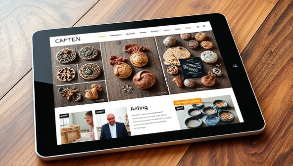 An image of a tablet displaying a visually captivating artisan website template with intricate product displays, artisan profiles, and a blog featuring craft techniques, showcasing the artistic and personalized touch of Crafted Web Studio.