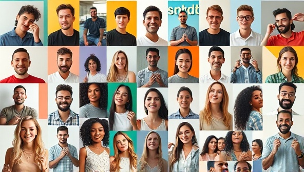 An artistic collage of diverse influencers with engaging content, representing the diversity and reach of the influencer network managed by the agency.