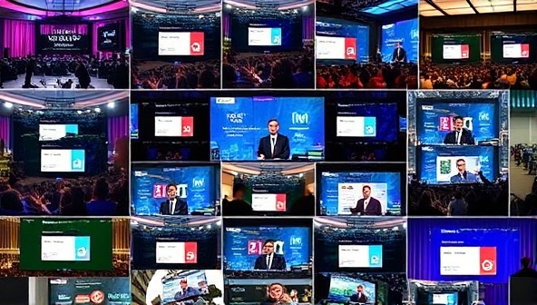 A dynamic collage of virtual event screenshots, showing interactive features, live polls, and engaging visuals to highlight the versatility and excitement of virtual events.