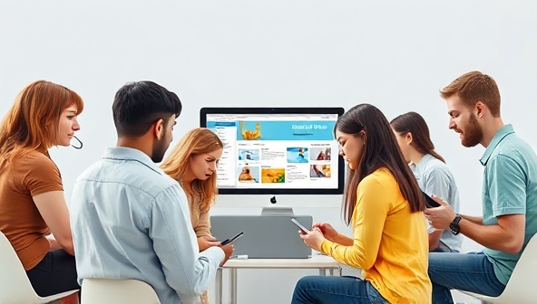 An image depicting a diverse group of users interacting with a website through various assistive technologies, emphasizing the importance of inclusive web design accessibility services in creating equal online opportunities for all users.