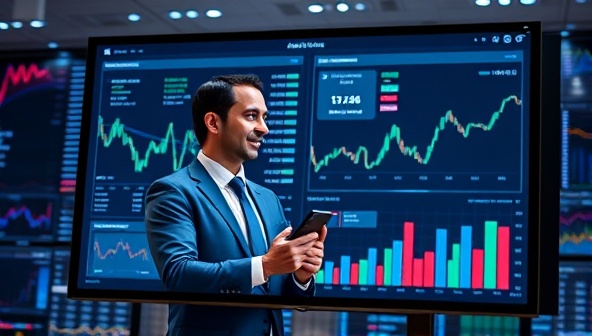 An AI-powered virtual financial advisor providing personalized investment advice on a digital screen, surrounded by financial charts and graphs, reflecting the cutting-edge technology and expertise of WealthWise in financial planning.