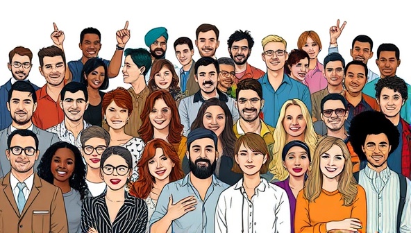 An assortment of niche influencers representing various industries and interests, engaging with their audience through authentic and targeted content, symbolizing the diverse and specialized influencer network curated by NicheCraze.