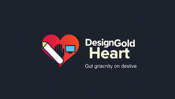 A heart-shaped logo featuring design elements like a pencil, computer screen, and a helping hand, symbolizing the unity of design and charity in DesignWithHeart initiative, creating impactful websites for nonprofit organizations with a touch of compassion and creativity.
