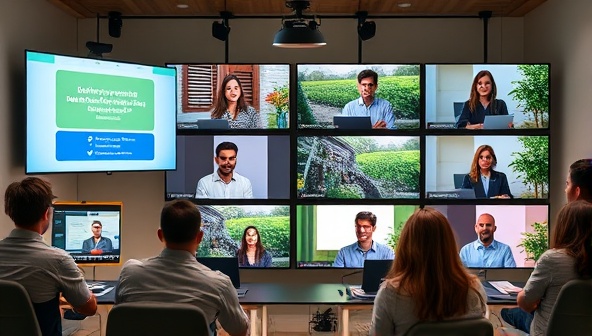 An engaging online classroom setting with virtual lectures, interactive quizzes, and lively discussions among students and instructors, fostering a dynamic learning environment for agricultural enthusiasts.