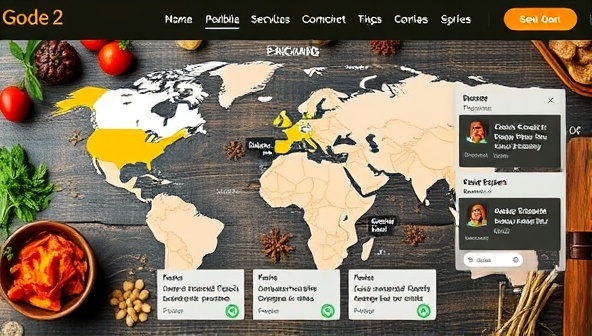 An international food exchange interface showcasing a variety of exotic foods, spices, and homemade dishes from different regions, with users engaging in virtual swaps and sharing culinary experiences across borders, illustrating the global culinary connections facilitated by the platform.