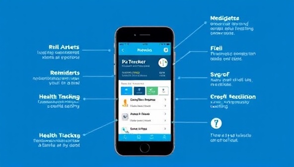 An illustration of a smartphone screen displaying the RxTracker app interface with medication reminders, refill alerts, and health tracking features, showing a seamless and user-friendly medication management experience.