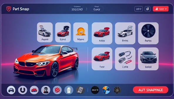 An interactive digital platform interface showcasing a user-friendly part swapping feature, with car owners virtually exchanging various auto parts and accessories, representing a dynamic and engaging online community of automotive enthusiasts.