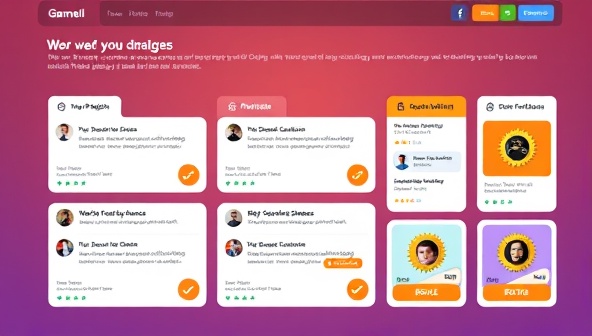 An interactive gamified platform interface displaying various design projects with feedback bubbles and reward badges, showcasing the engaging and competitive nature of the web design feedback community, encouraging active participation and skill development.