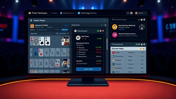 An artistic representation of an AI-powered poker coach interface displaying real-time poker hands analysis, strategic suggestions, and personalized training plans, illustrating the advanced features and benefits of Poker Prodigy AI.