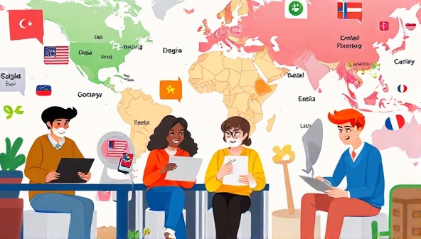 An interactive image of users engaging with language lessons and games on the LingoQuest platform, with diverse avatars practicing vocabulary, grammar exercises, and conversational skills in different languages, set against a vibrant virtual language world backdrop, highlighting the fun and educational aspects of LingoQuest's language learning experience.