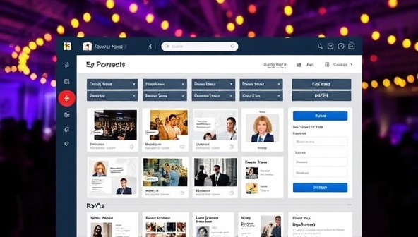 A digital interface displaying a user-friendly event planning dashboard with drag-and-drop features, customizable templates, and real-time RSVP tracking, creating a seamless virtual event planning experience for small businesses.