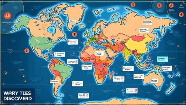 An imaginative illustration of a digital world map filled with various writing prompts and challenges, with users exploring different story paths and unlocking creative achievements, symbolizing a virtual storytelling adventure waiting to be discovered.