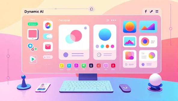 An illustration of a dynamic AI interface suggesting various design options to a user, with colorful visuals and intuitive controls, showcasing the platform's user-friendly and innovative nature.