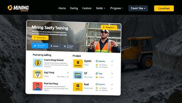 A dynamic online learning platform interface featuring interactive mining safety training modules, quizzes, and progress trackers to engage learners and enhance their knowledge retention.