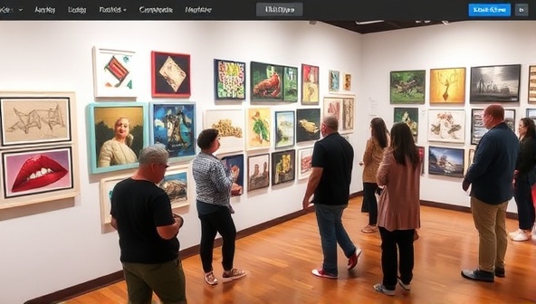 An interactive online gallery featuring diverse local artists' works, with virtual visitors engaging with the content and leaving encouraging comments, illustrating the supportive and creative community fostered by TalentSpot.