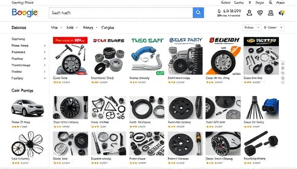 An online marketplace interface showcasing a variety of car parts, with a search bar, filters, and seller ratings, illustrating the ease of finding and purchasing car parts on the platform.