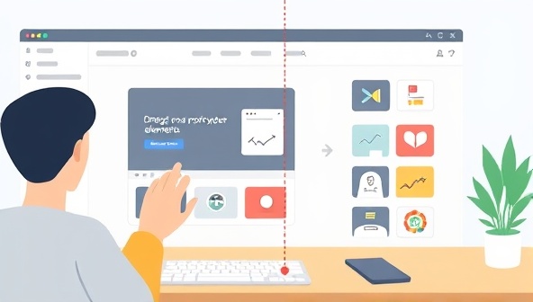 An animated demonstration showing a user effortlessly dragging and dropping website elements to create a prototype on the RapidProtoWeb platform, highlighting the tool's simplicity and efficiency in website design visualization.