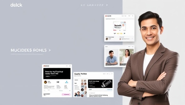 A sleek and professional digital profile montage featuring cohesive branding elements, engaging social media posts, a polished website layout, and a confident individual showcasing their personal brand identity online, conveying professionalism and authenticity.