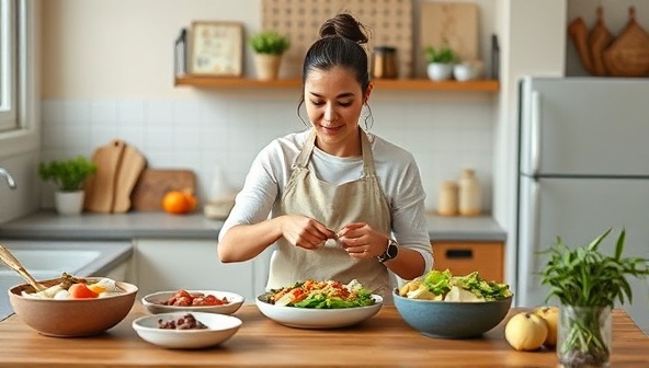 An interactive virtual cooking workshop with a nutritionist demonstrating healthy meal preparation techniques and participants following along from their own kitchens, fostering a sense of culinary exploration and health education.