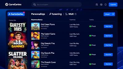 An AI-powered interface displaying a personalized list of recommended games based on the user's preferences, with interactive features and visually appealing graphics, showcasing the advanced technology and user-friendly design of GameGenie's service.